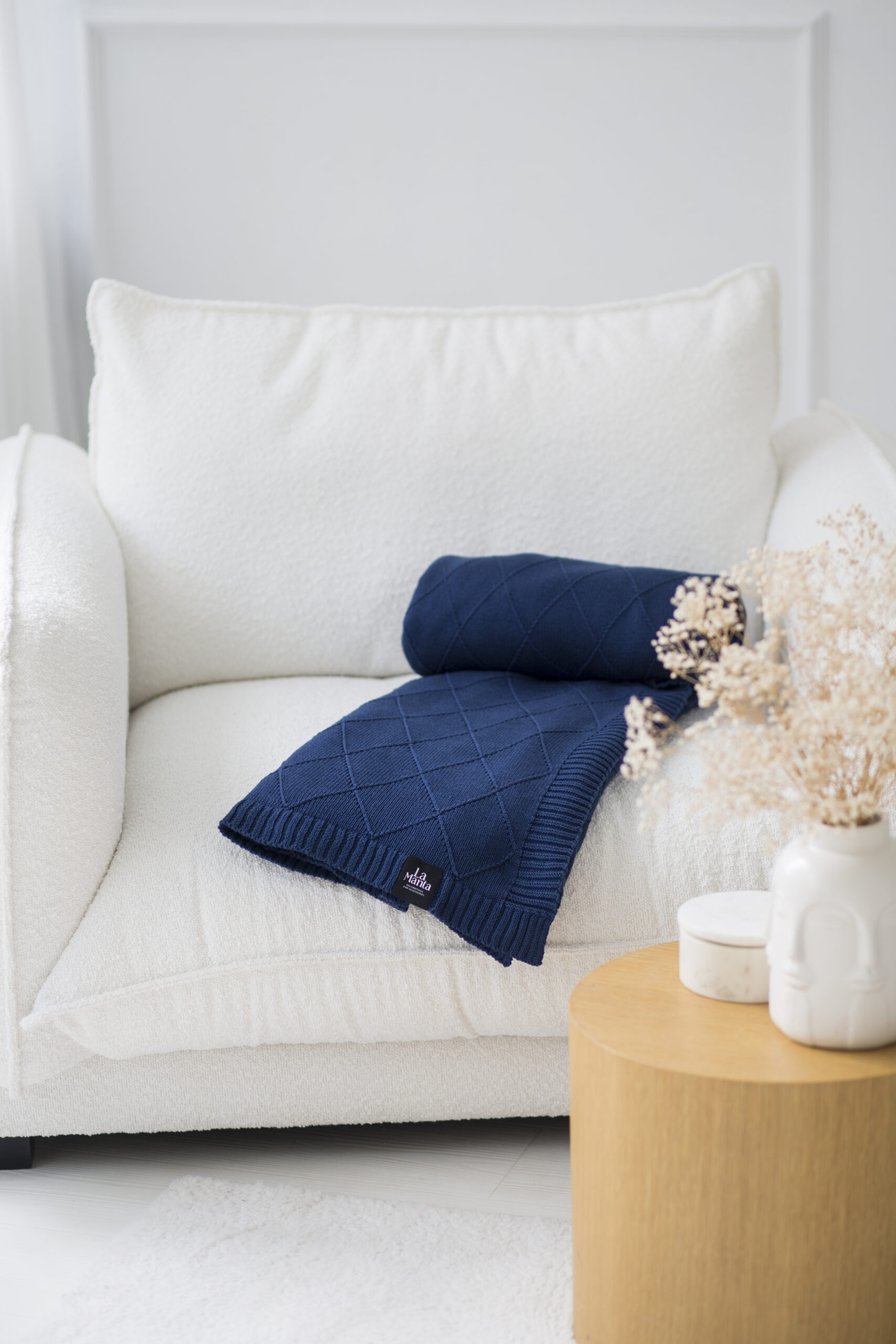 Pled romby granatowy 0 GŁÓWNE Pled ROMBY LaManta granatowy 130x160 cm - obrazek 1