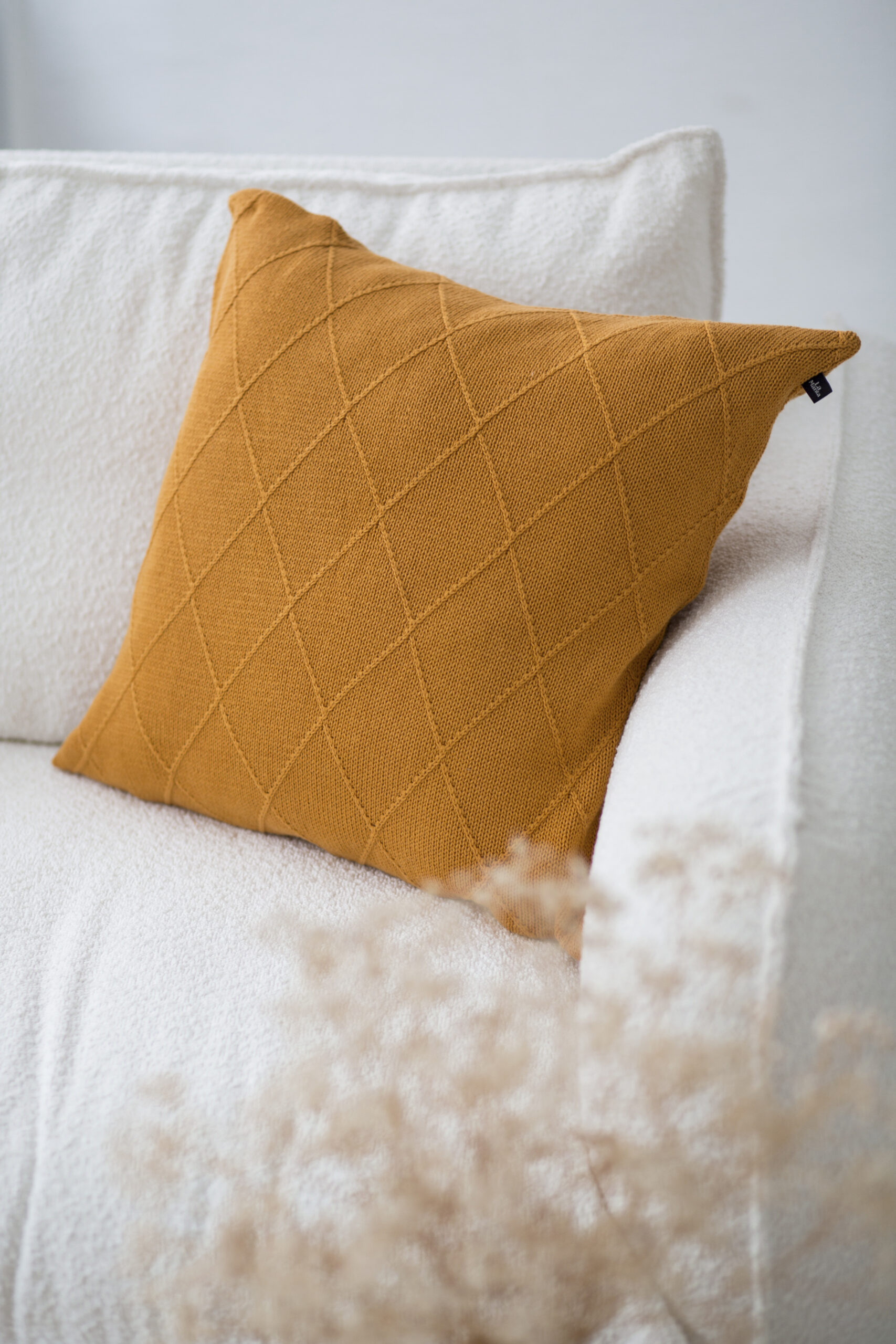 Poszewka ROMBY Kwadratowa LaManta musztardowa 50x50 cm