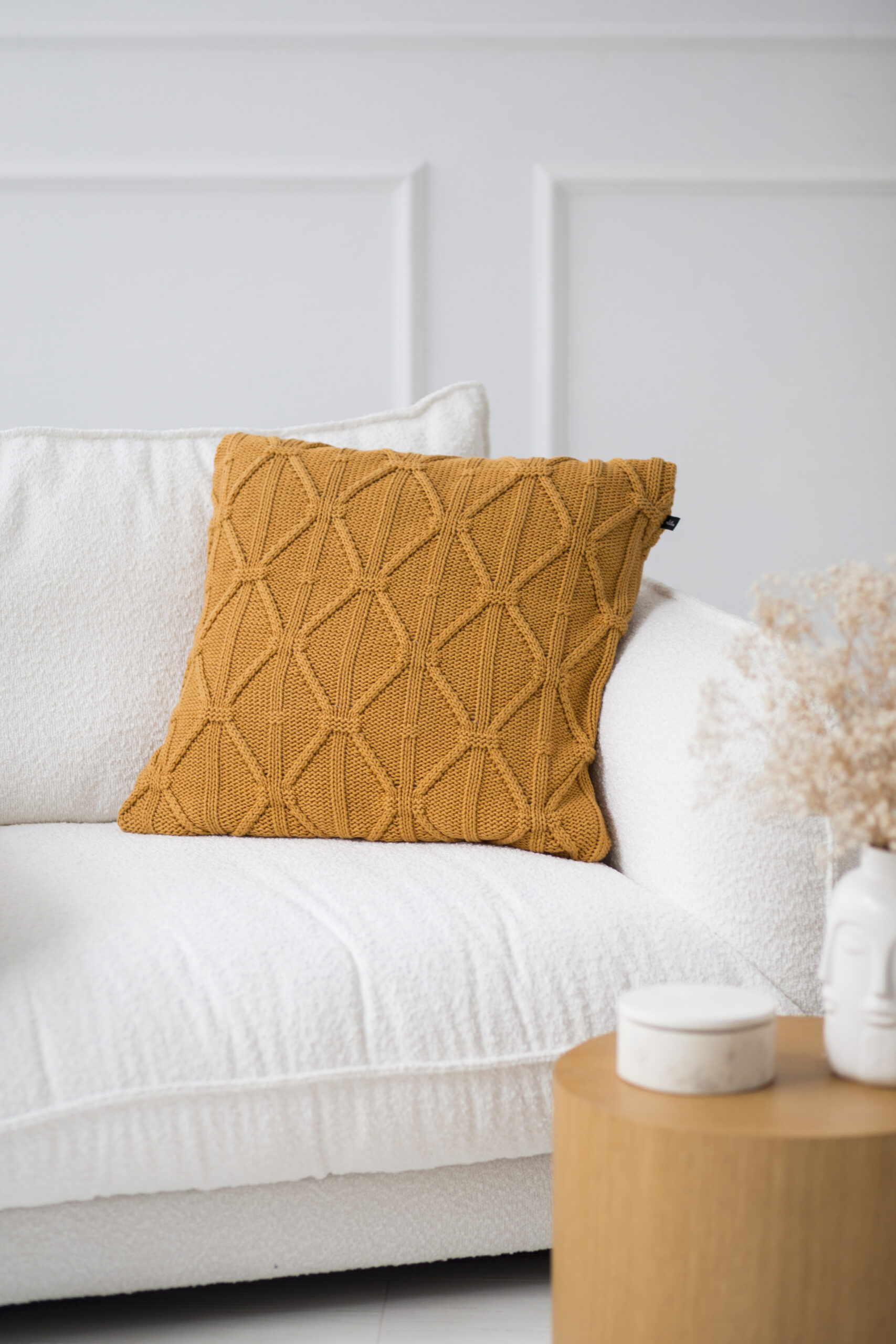 Poszewka Brytyjska Kwadratowa LaManta musztardowa 50x50 cm