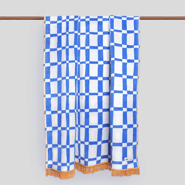 Koc bawełniany SOFT (kratka niebiesko-biała) HopDesign - obrazek 1