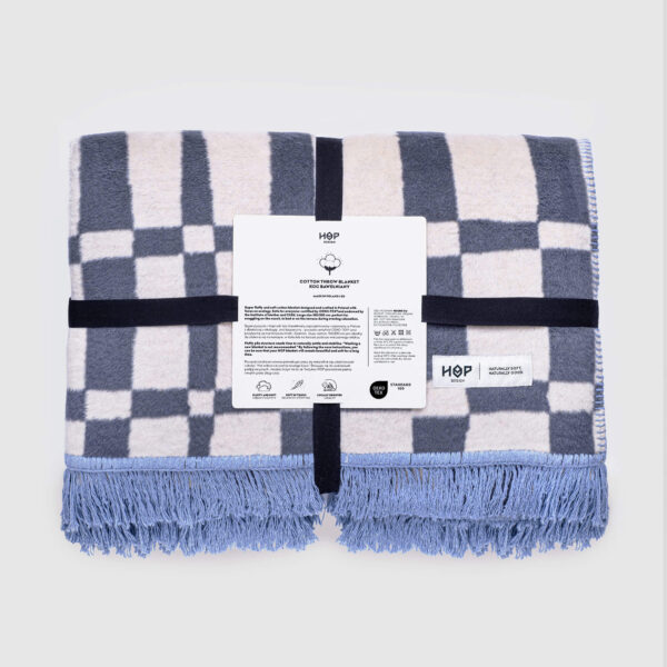 Koc bawełniany SOFT (kratka szaro-beżowa) HopDesign - obrazek 2