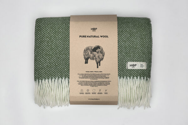 Koc wełniany HopDesign – RURU (butelkowa zieleń) - obrazek 2