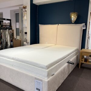 wyprzedaż łóżka tapicerowanego, jasny beż, biel