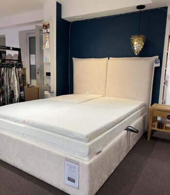 wyprzedaż łóżka tapicerowanego, jasny beż, biel